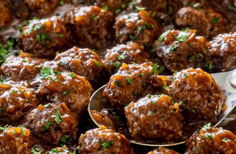 Easy & Savory: Salisbury Steak Meatballs Over Pillowy Potatoes